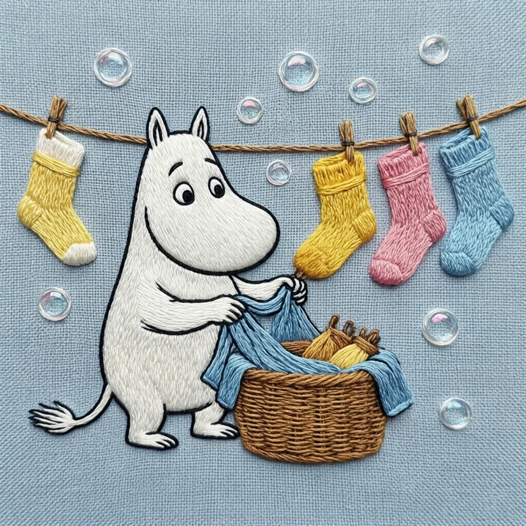 Нейропревью дизайна машинной вышивки Муми-тролль.