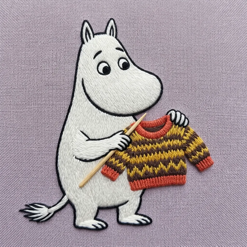 Нейропревью дизайна машинной вышивки Муми-тролль.