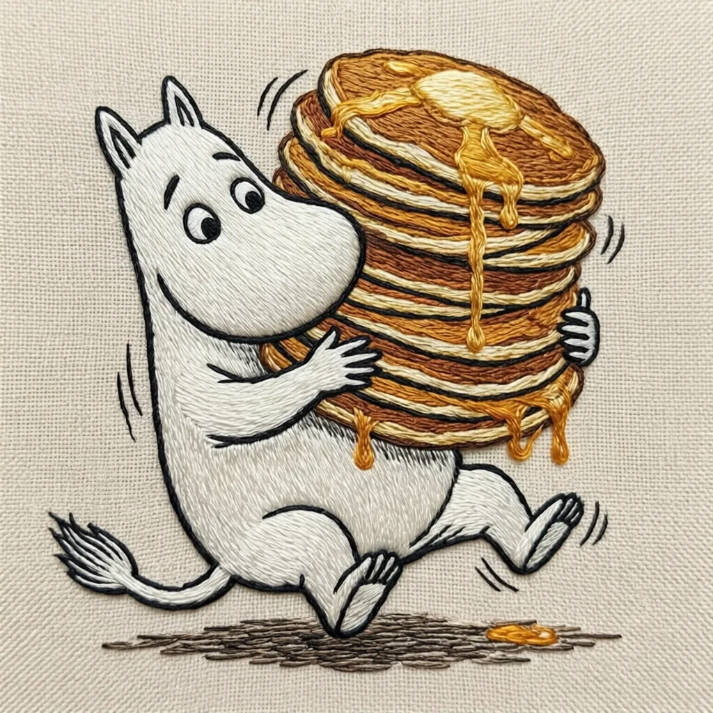 Нейропревью дизайна машинной вышивки Муми-тролль.