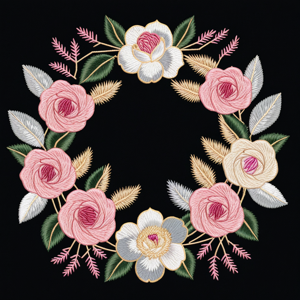 Цветочные композиции от ИИ в машинной вышивке