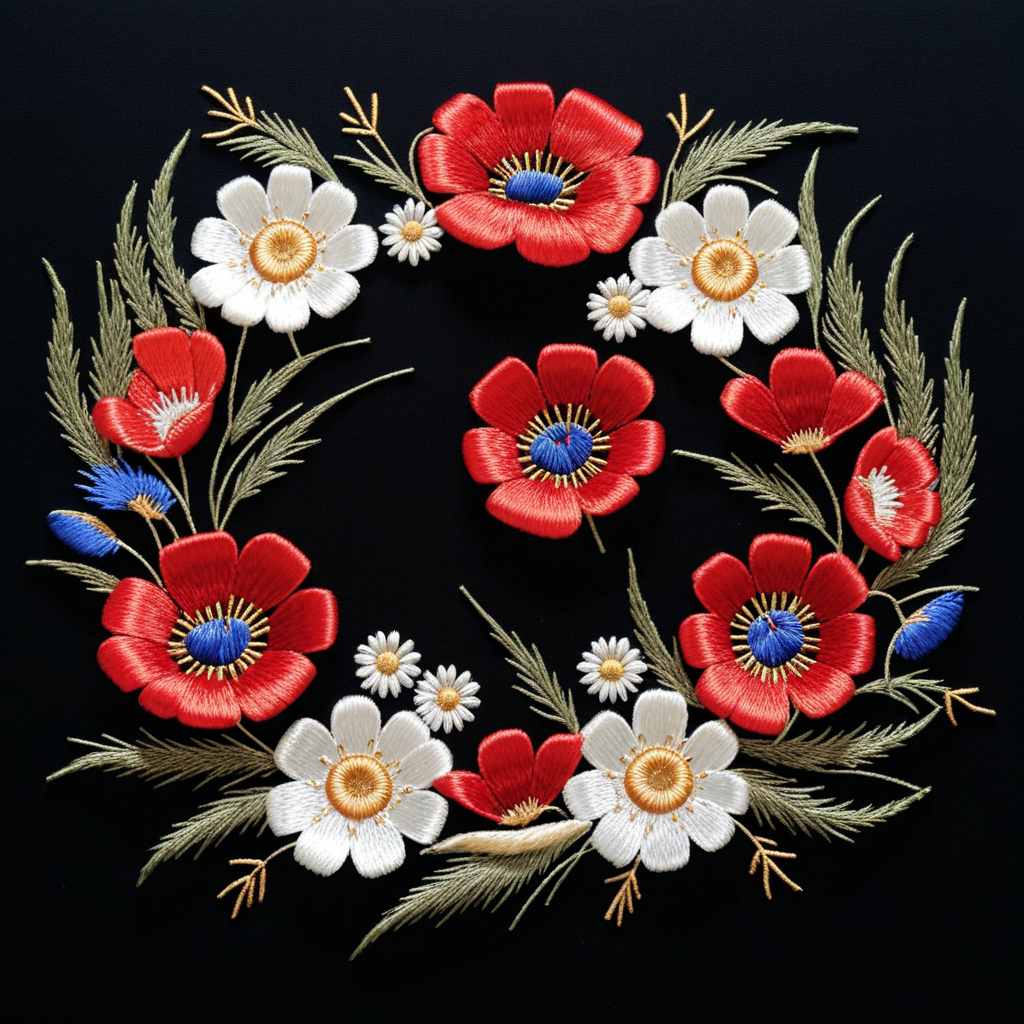 Цветочные композиции от ИИ в машинной вышивке