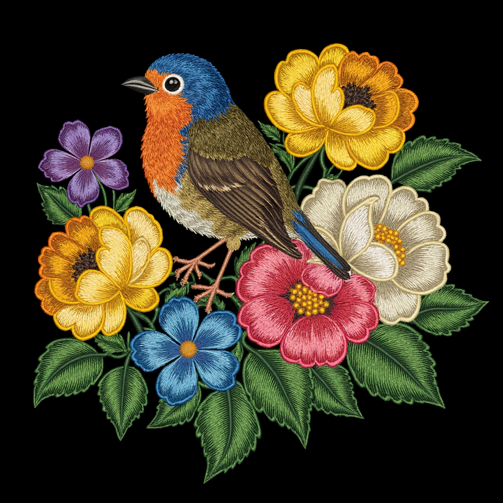 Нейропревью машинной вышивки в технике Жостово.