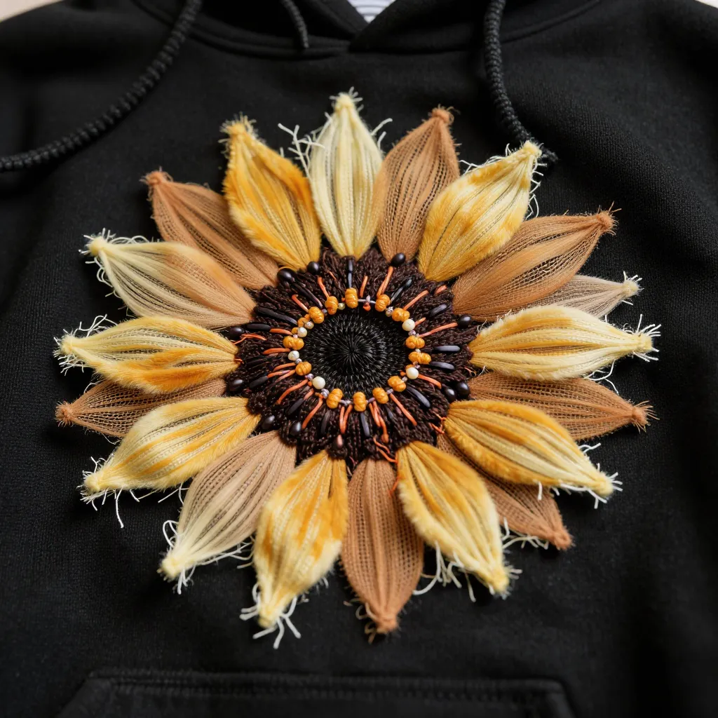 Нейропревью машинной вышивки в стиле бохо.