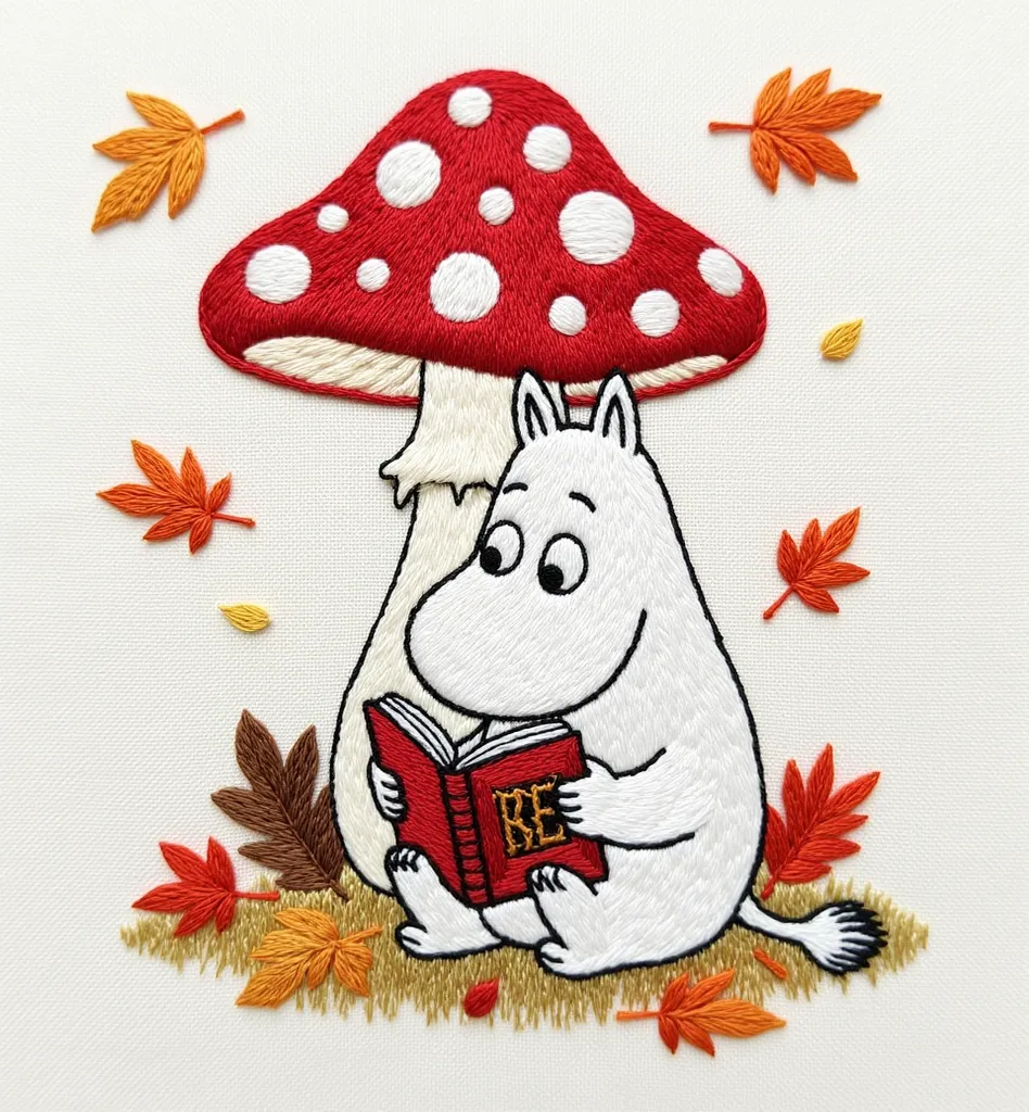 Нейропревью дизайнов машинной вышивки Муми-тролль на базе Flux.