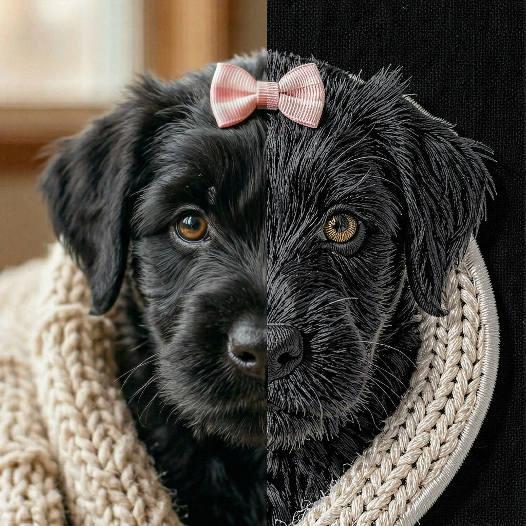 Нейропревью: фотография в машинную вышивку.