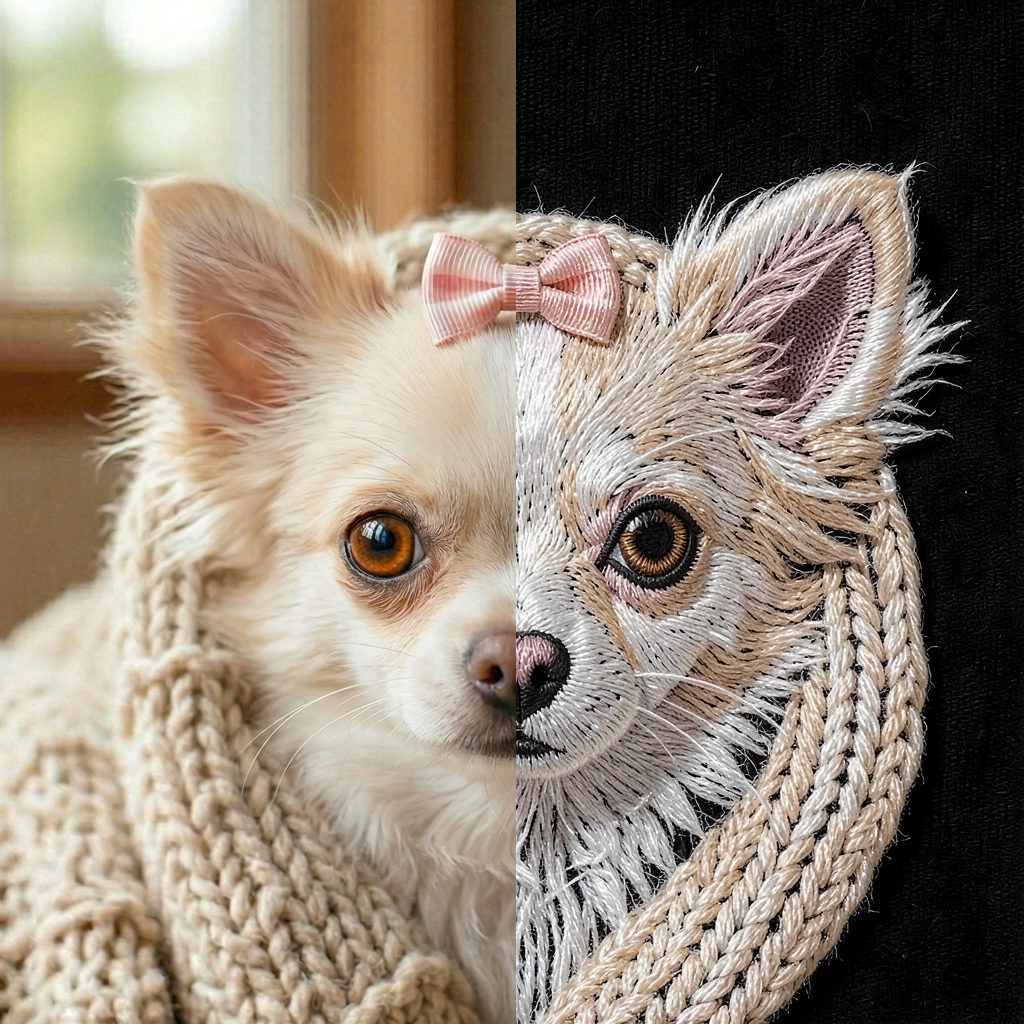 Нейропревью: фотография в машинную вышивку.