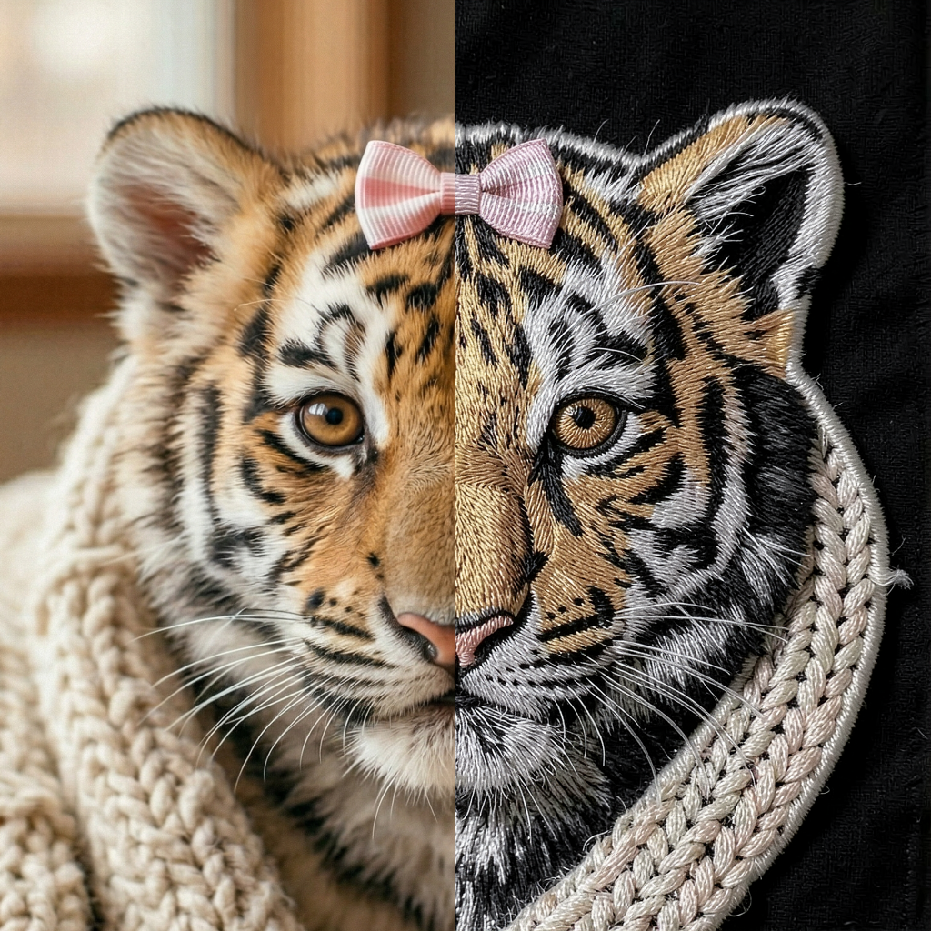 Нейропревью: фотография в машинную вышивку.