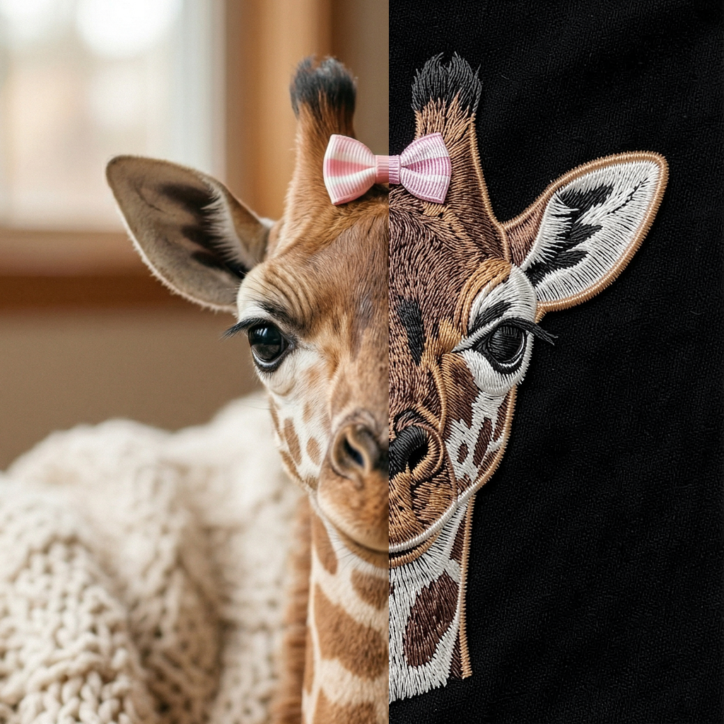 Нейропревью: фотография в машинную вышивку.