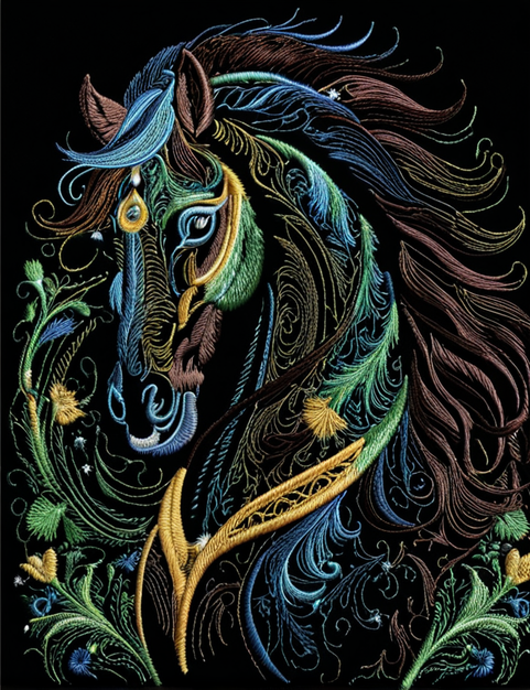 Лора Галоповна LoRA — лошади и животные в машинной вышивке нейросеть