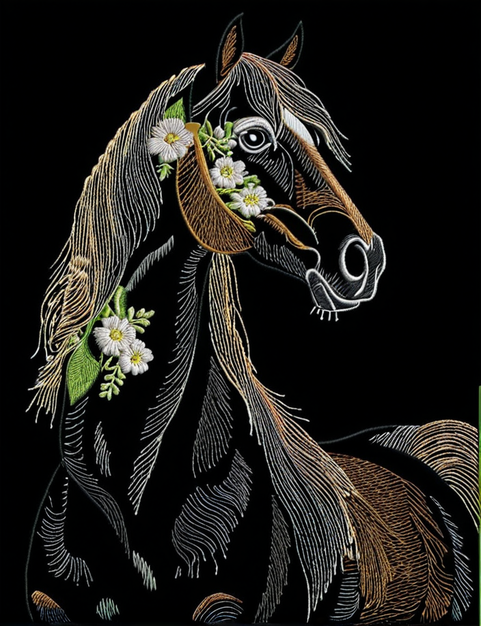 Лора Галоповна LoRA — лошади и животные в машинной вышивке нейросеть