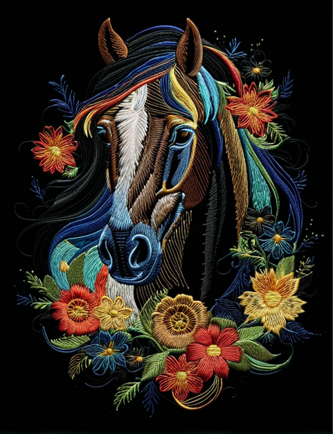 Лора Галоповна LoRA — лошади и животные в машинной вышивке нейросеть