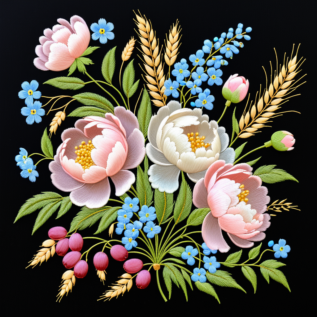 Жостово LoRA — жостовские мотивы в машинной вышивке SDXL