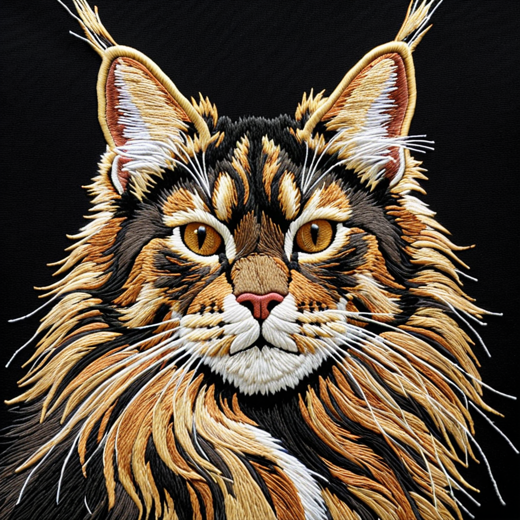 Нейропревью машинной вышивки кошки.