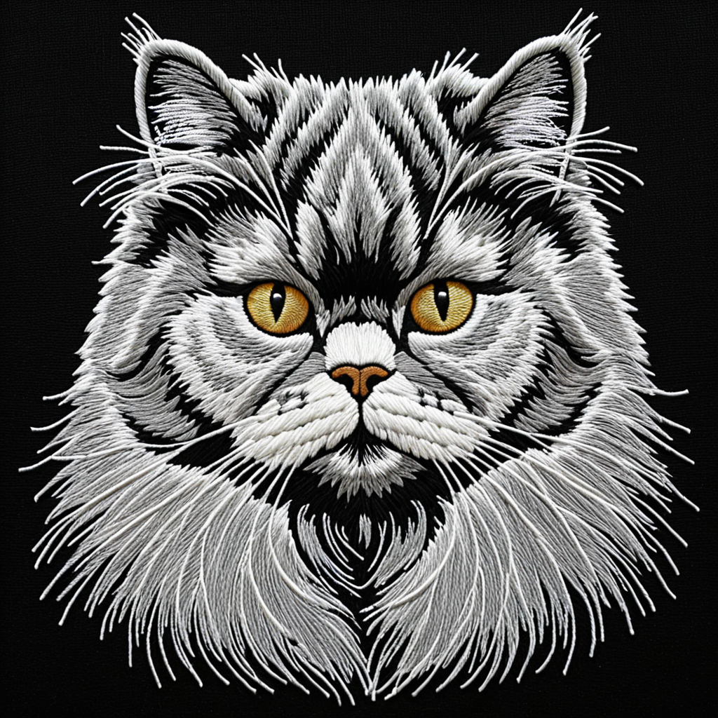 Нейропревью машинной вышивки кошки.