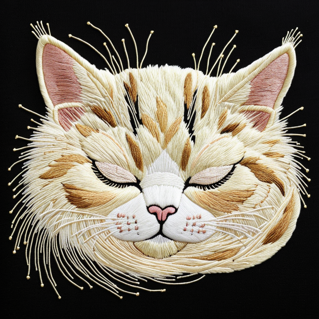 Нейропревью машинной вышивки кошки.