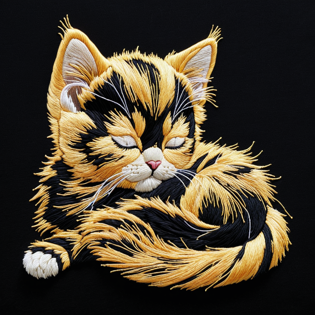 Нейропревью машинной вышивки кошки.