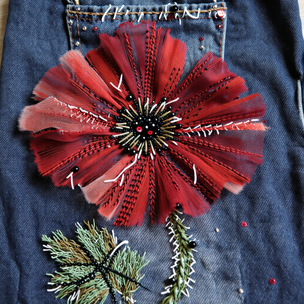 Нейропревью машинной вышивки в стиле бохо.