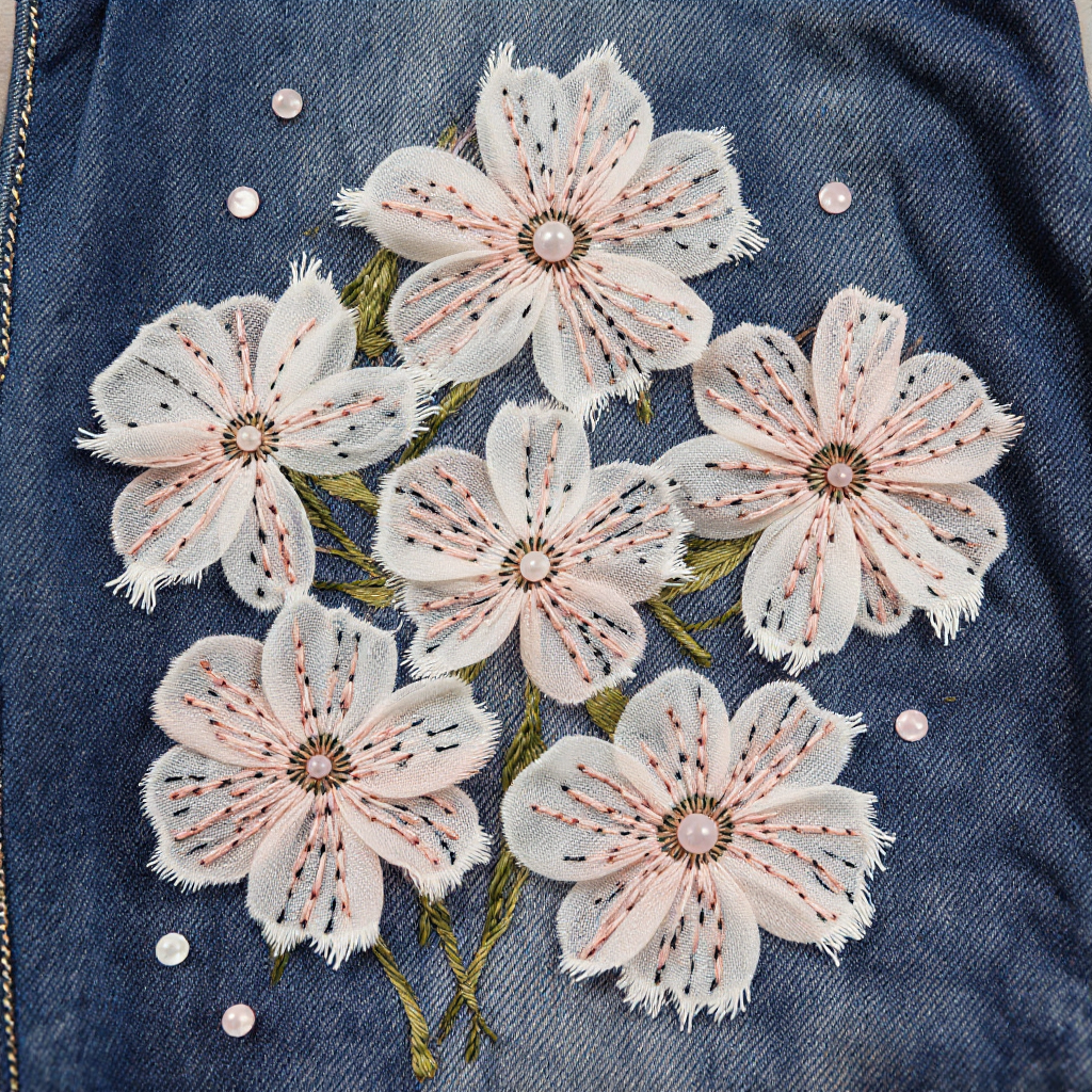 Нейропревью машинной вышивки в стиле бохо.